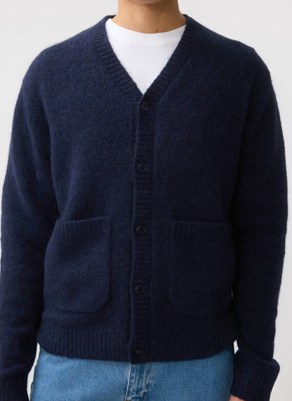 Men's Navy Mohair Cardigan - White Glove | Percival