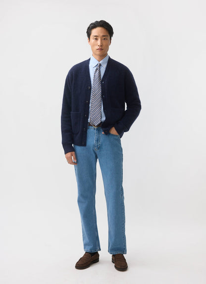 Men's Navy Mohair Cardigan - White Glove | Percival