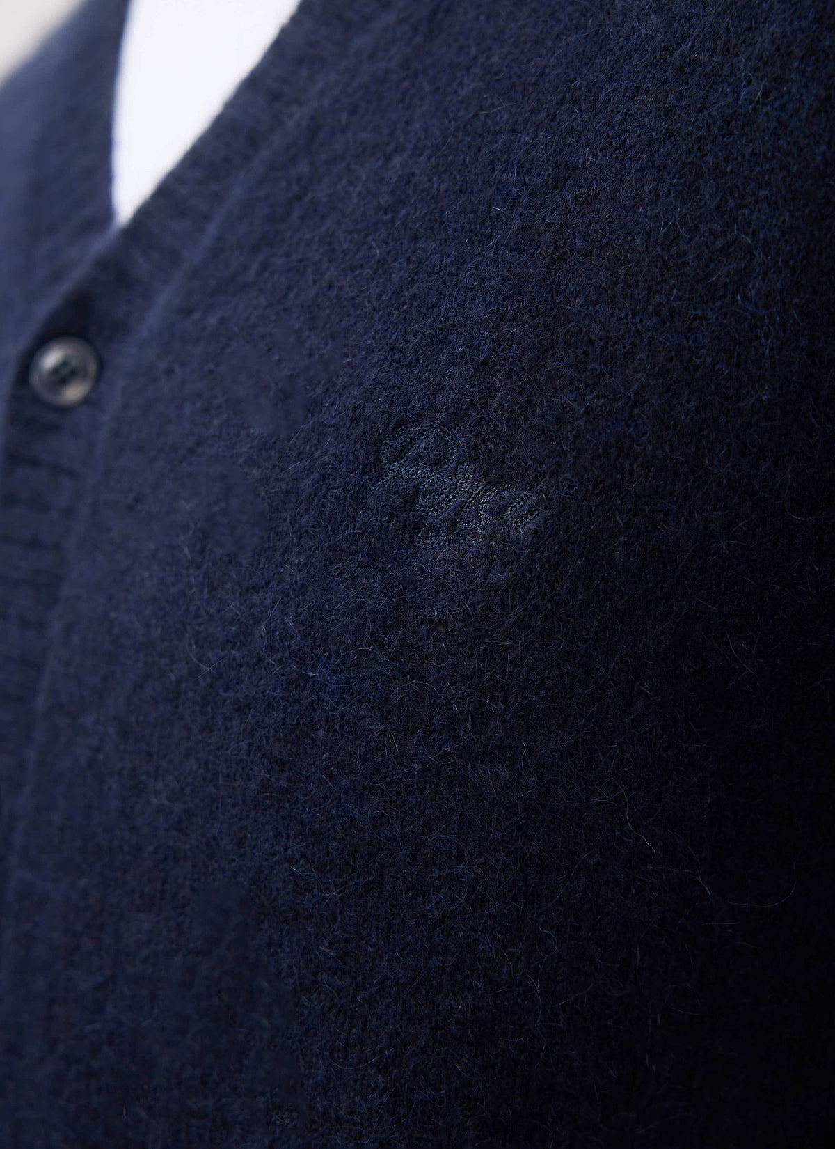 Men's Navy Mohair Cardigan - White Glove | Percival