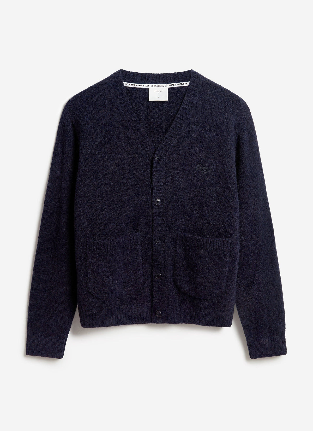Men's Navy Mohair Cardigan - White Glove | Percival