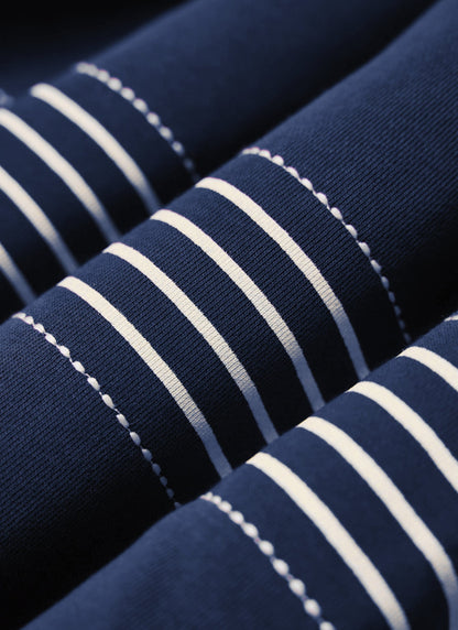 Men's Long Sleeve Rugby Polo​: Editor Striped - Cotton - Navy | Percival