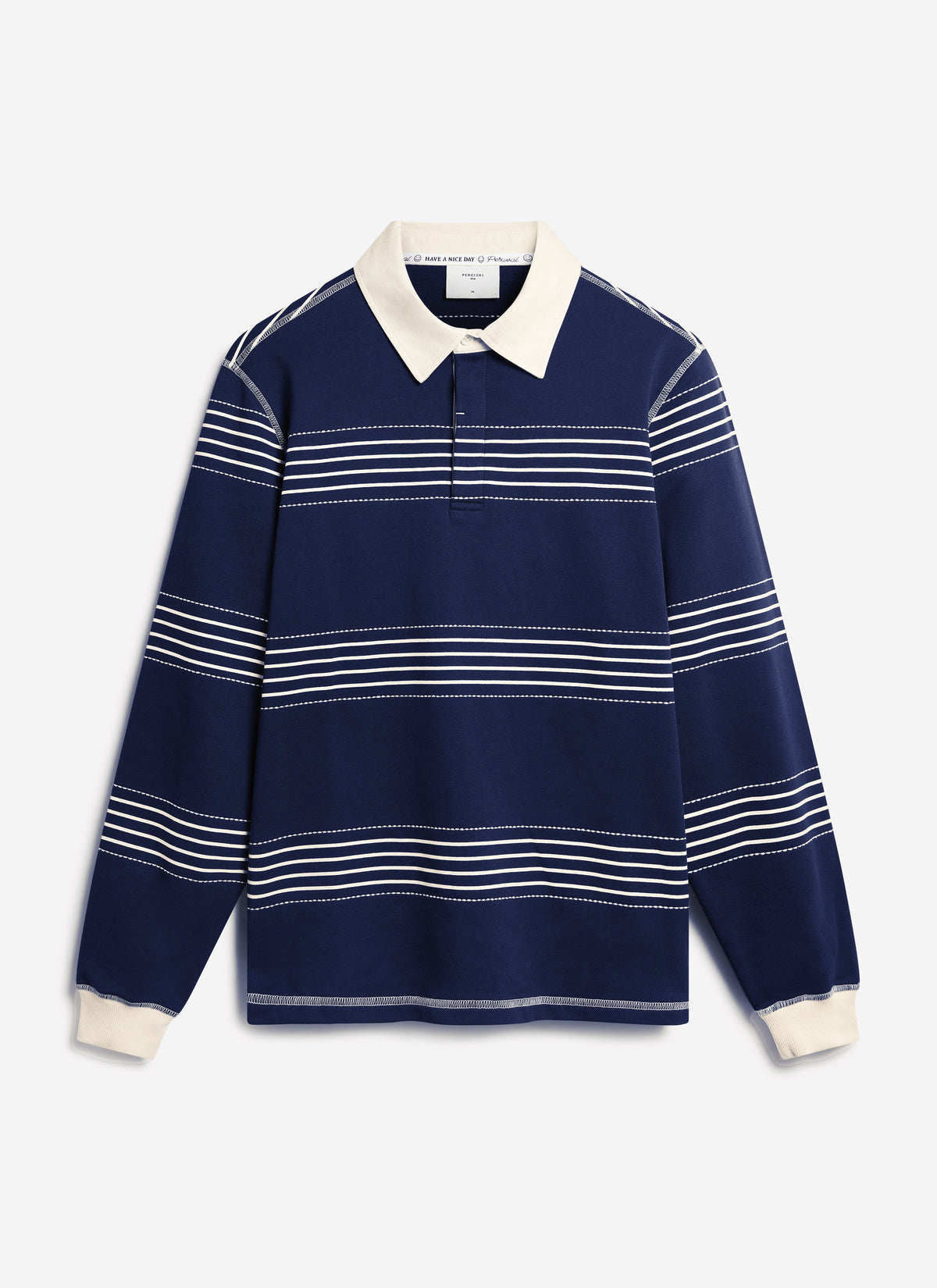 Men's Long Sleeve Rugby Polo​: Editor Striped - Cotton - Navy | Percival