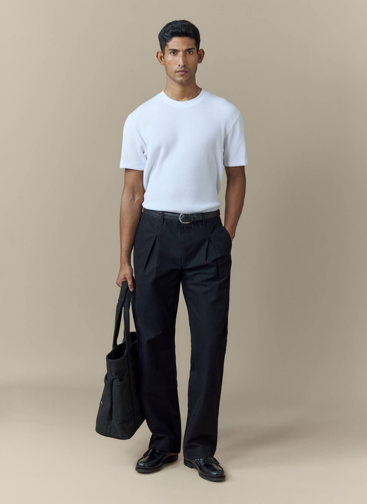 Men's Double Pleated Trousers - Seb - Straight Leg - Black | Percival
