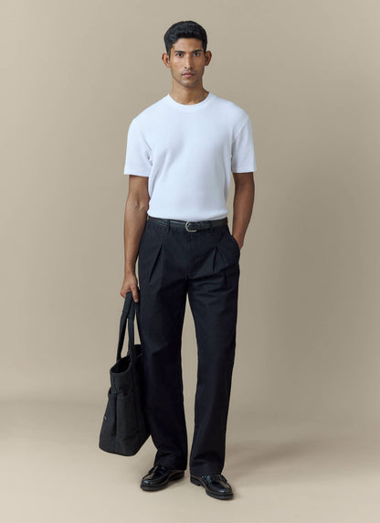 Men's Double Pleated Trousers - Seb - Straight Leg - Black | Percival
