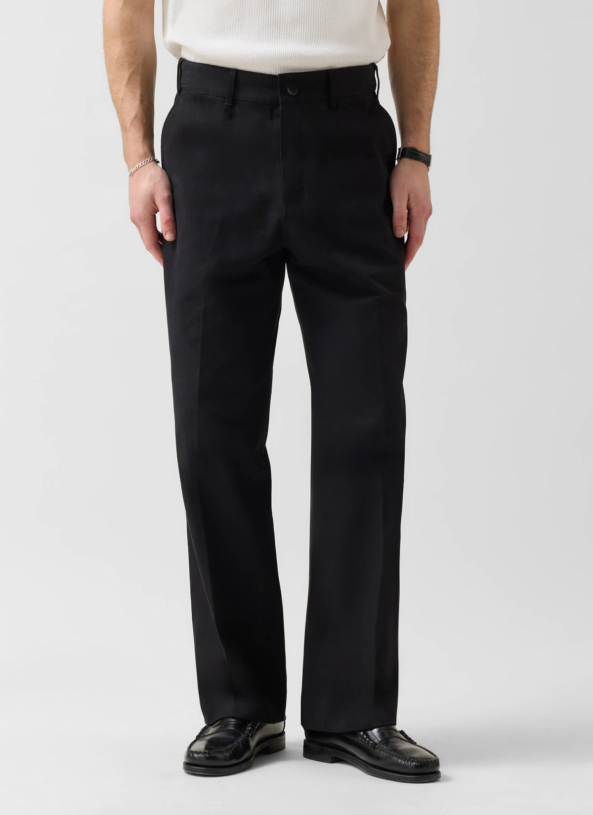 Men's Wide Leg Chino - Cotton - Black | Percival