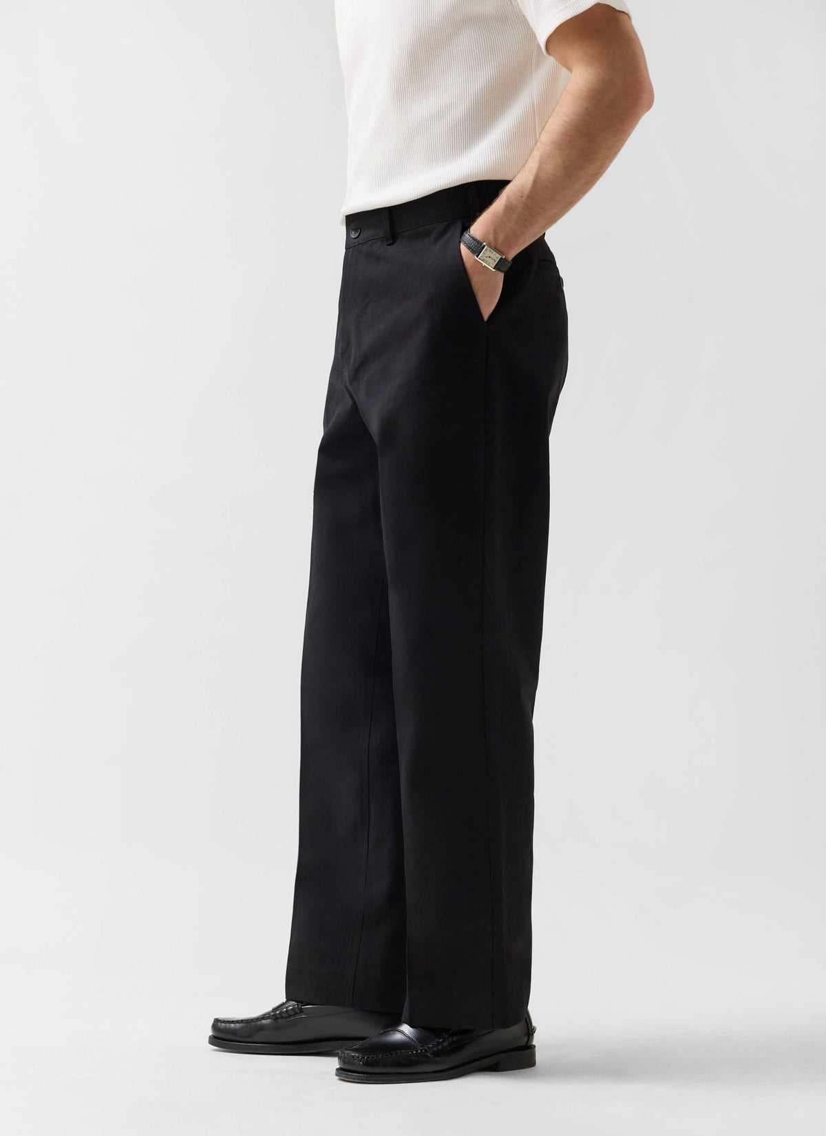 Men's Wide Leg Chino - Cotton - Black | Percival