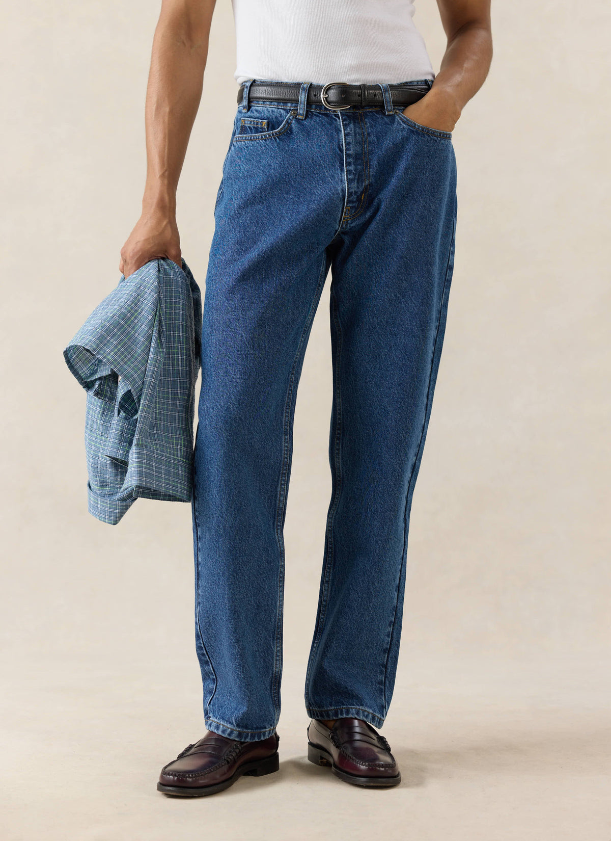 Men's Straight Leg Jeans - Heritage Denim - Cotton - Mid Wash Blue | Percival