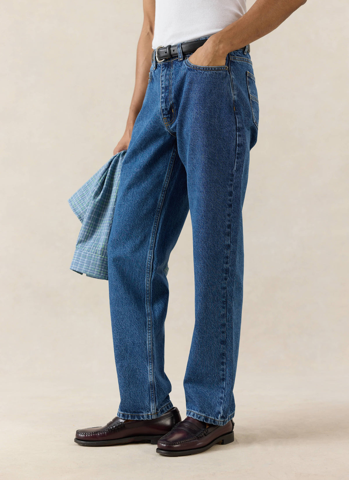 Men's Straight Leg Jeans - Heritage Denim - Cotton - Mid Wash Blue | Percival