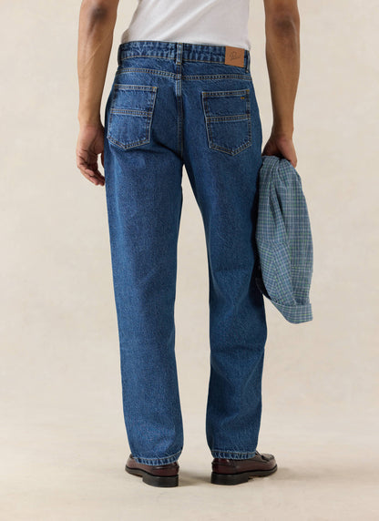 Men's Straight Leg Jeans - Heritage Denim - Cotton - Mid Wash Blue | Percival