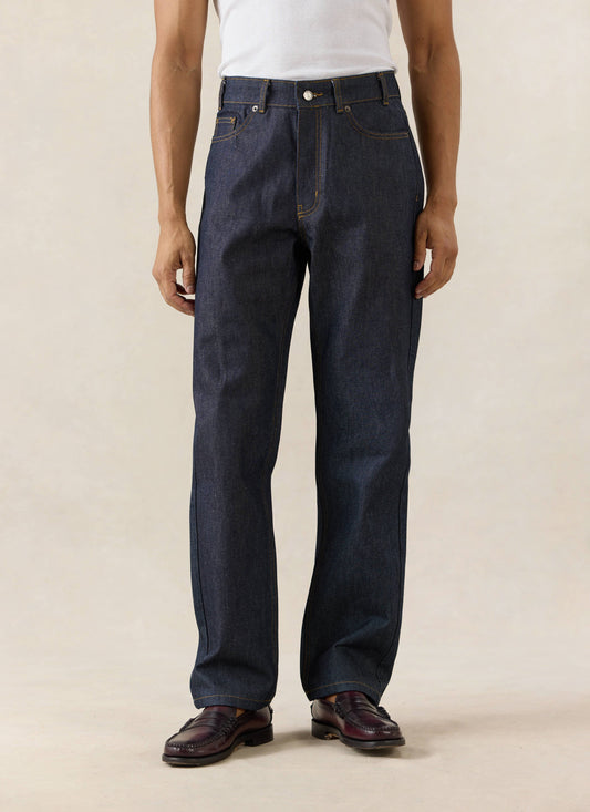 Men's Raw Denim Jeans - Straight Leg - Indigo - Cotton | Percival