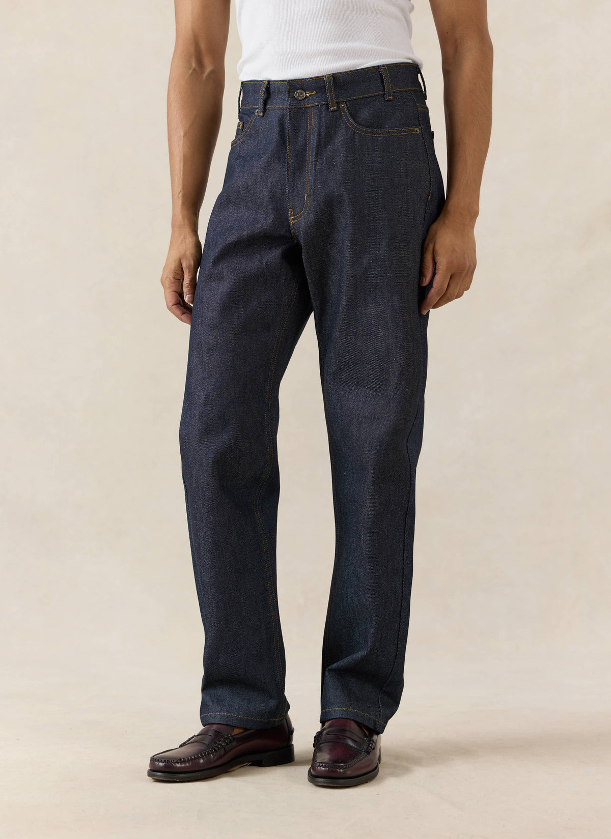 Men's Raw Denim Jeans - Straight Leg - Indigo - Cotton | Percival