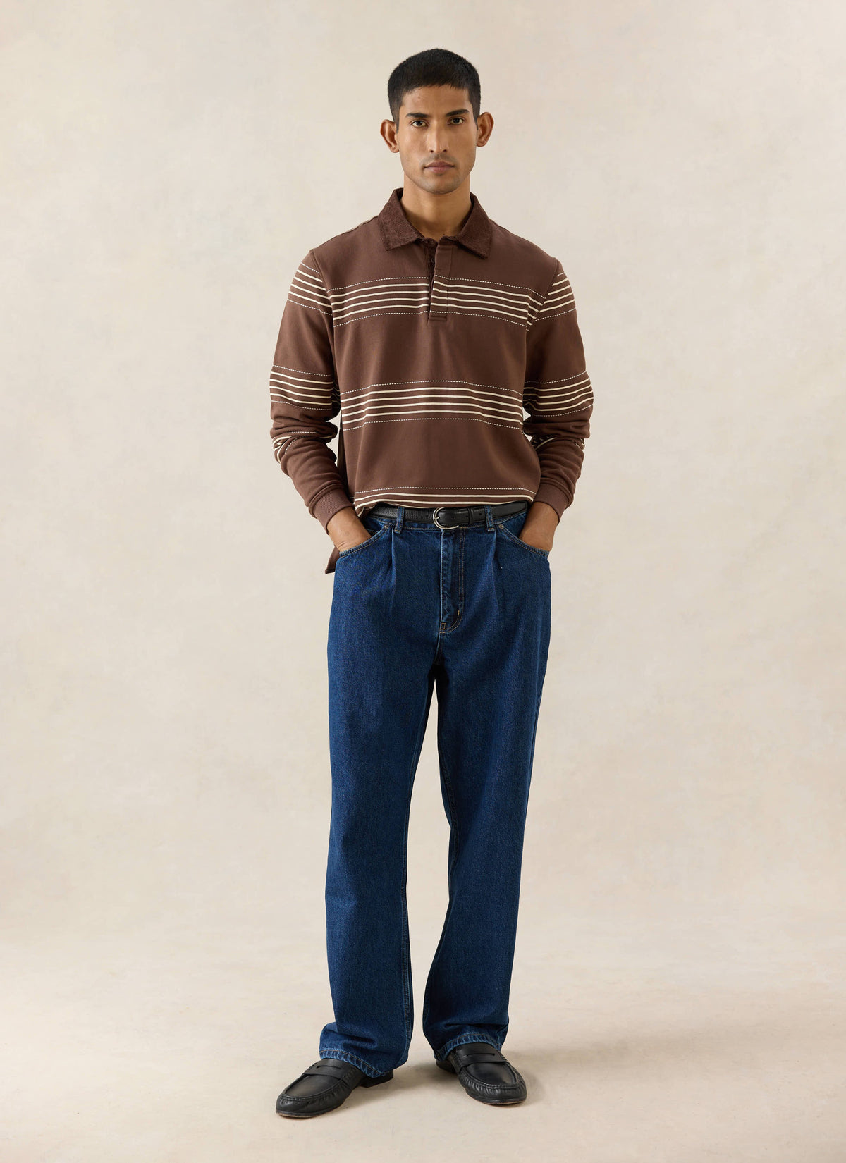 Men's Pleated Denim Jeans - 12oz Mid Wash Blue | Percival