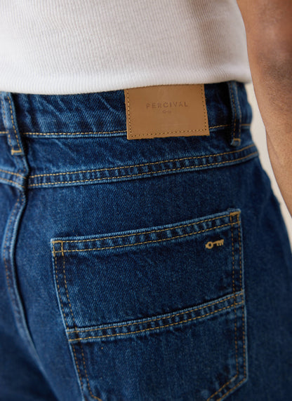 Men's Pleated Denim Jeans - 12oz Mid Wash Blue | Percival