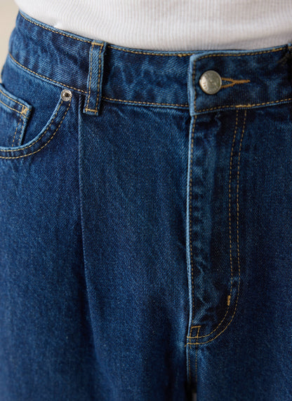 Men's Pleated Denim Jeans - 12oz Mid Wash Blue | Percival