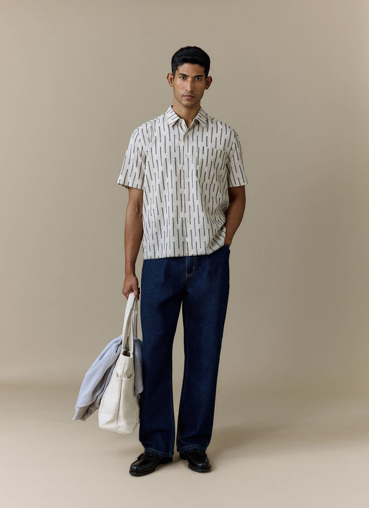 Men's Raw Pleated Denim Jeans - 100% Cotton - Dark Indigo Blue | Percival