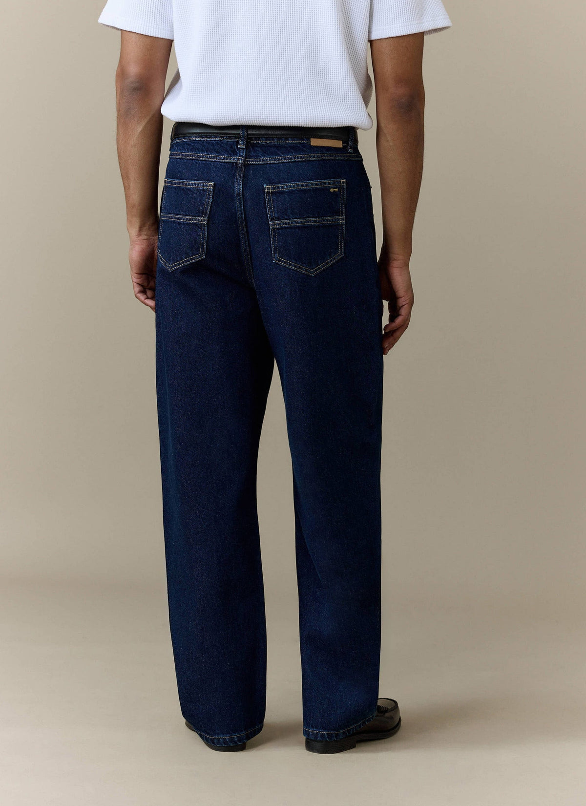 Men's Raw Pleated Denim Jeans - 100% Cotton - Dark Indigo Blue | Percival
