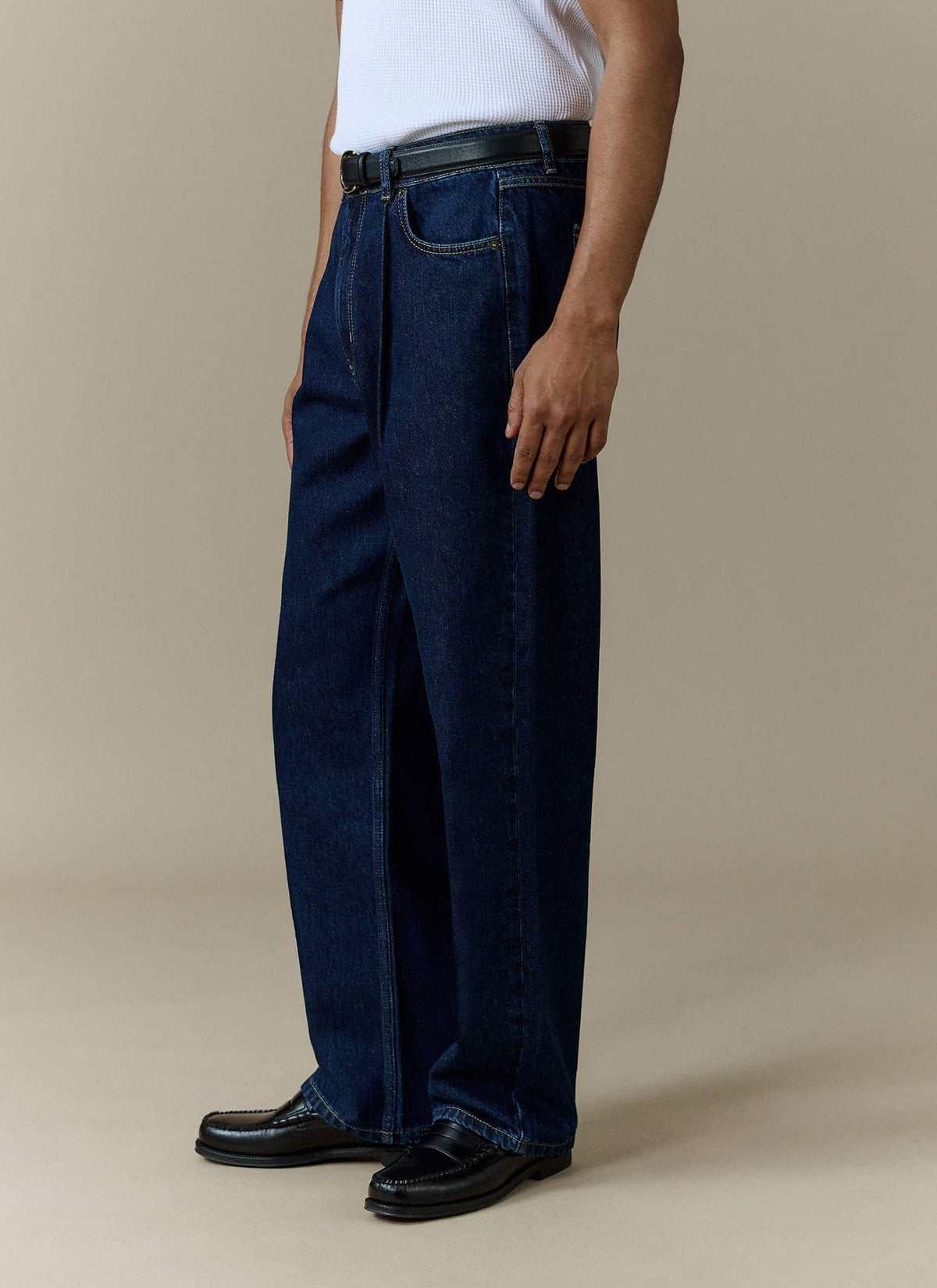 Men's Raw Pleated Denim Jeans - 100% Cotton - Dark Indigo Blue | Percival