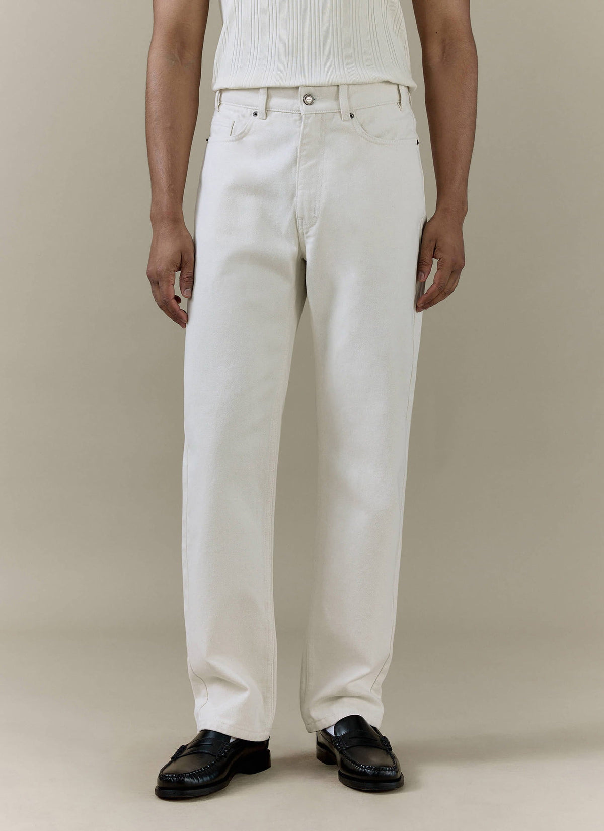 Men's Cream Straight Leg Denim Jeans - 100% BCI Cotton | Percival
