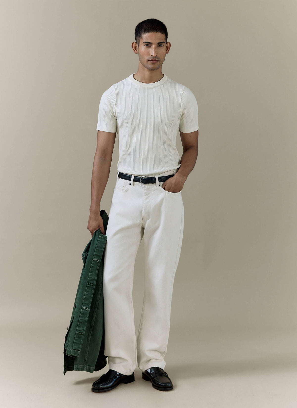 Men's Cream Straight Leg Denim Jeans - 100% BCI Cotton | Percival