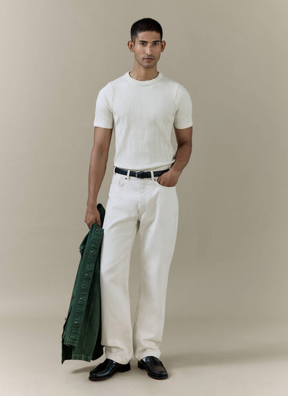 Men's Cream Straight Leg Denim Jeans - 100% BCI Cotton | Percival