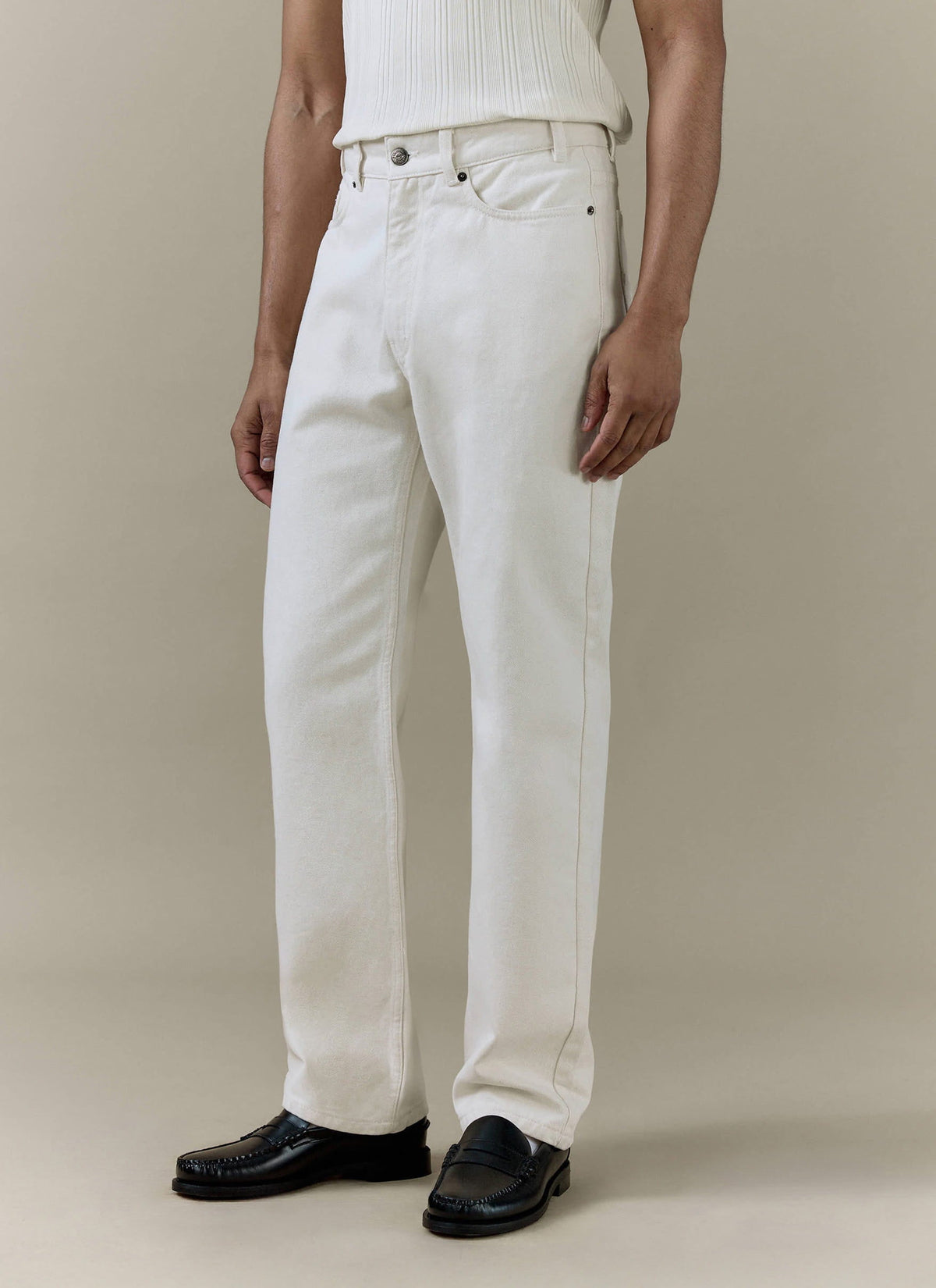 Men's Cream Straight Leg Denim Jeans - 100% BCI Cotton | Percival