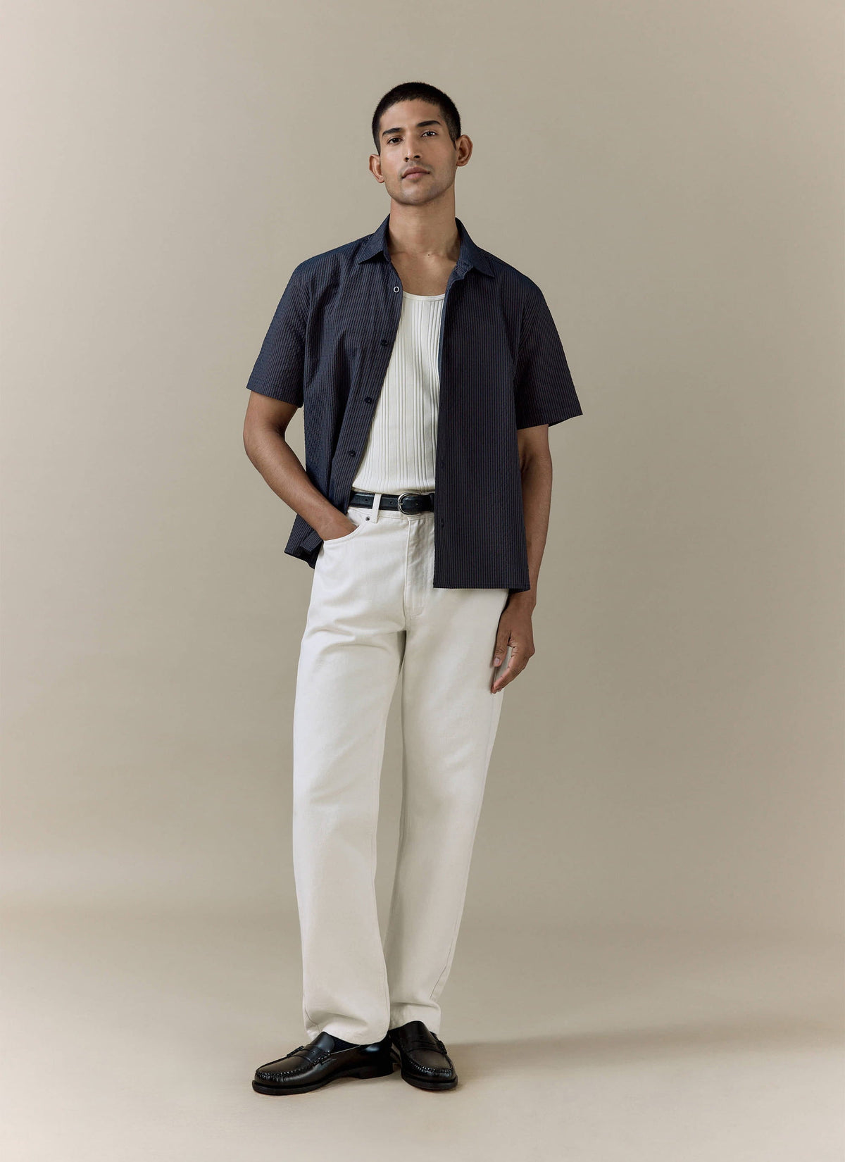 Men's Cream Straight Leg Denim Jeans - 100% BCI Cotton | Percival