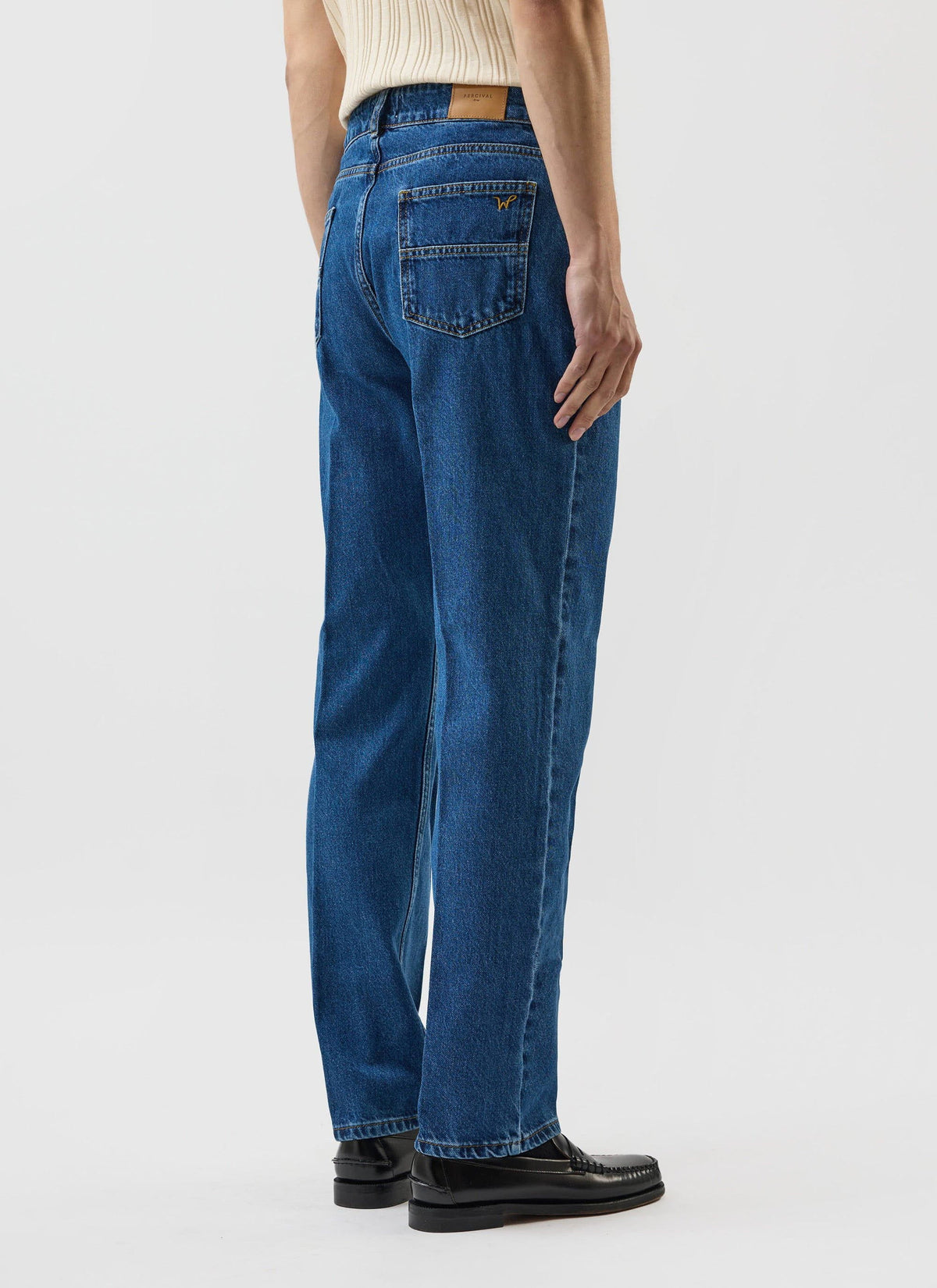 Men's Straight Leg Denim Jeans: Stay Press - Cotton - Mid Wash Blue | Percival