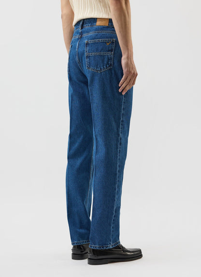 Men's Straight Leg Denim Jeans: Stay Press - Cotton - Mid Wash Blue | Percival
