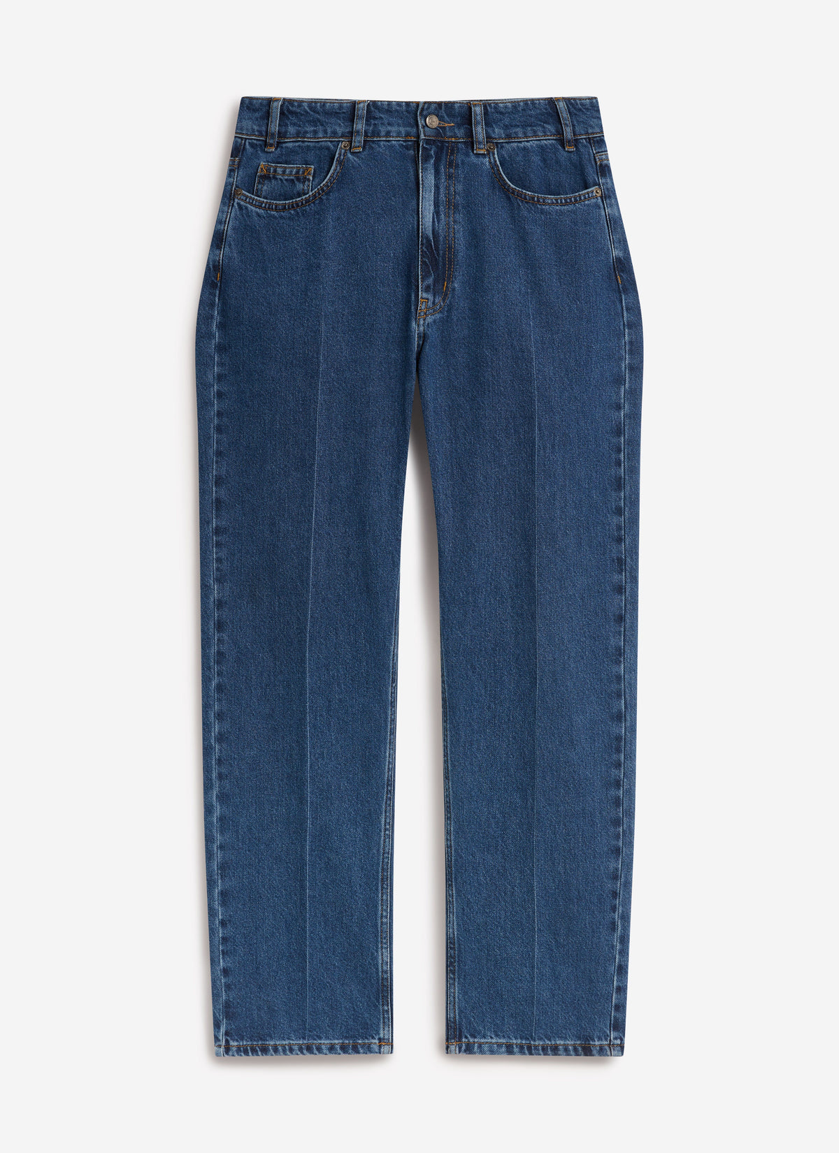 Men's Straight Leg Denim Jeans: Stay Press - Cotton - Mid Wash Blue | Percival