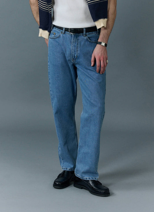 Men's Straight Leg Denim Jeans - BCI Cotton - Light Wash Blue | Percival