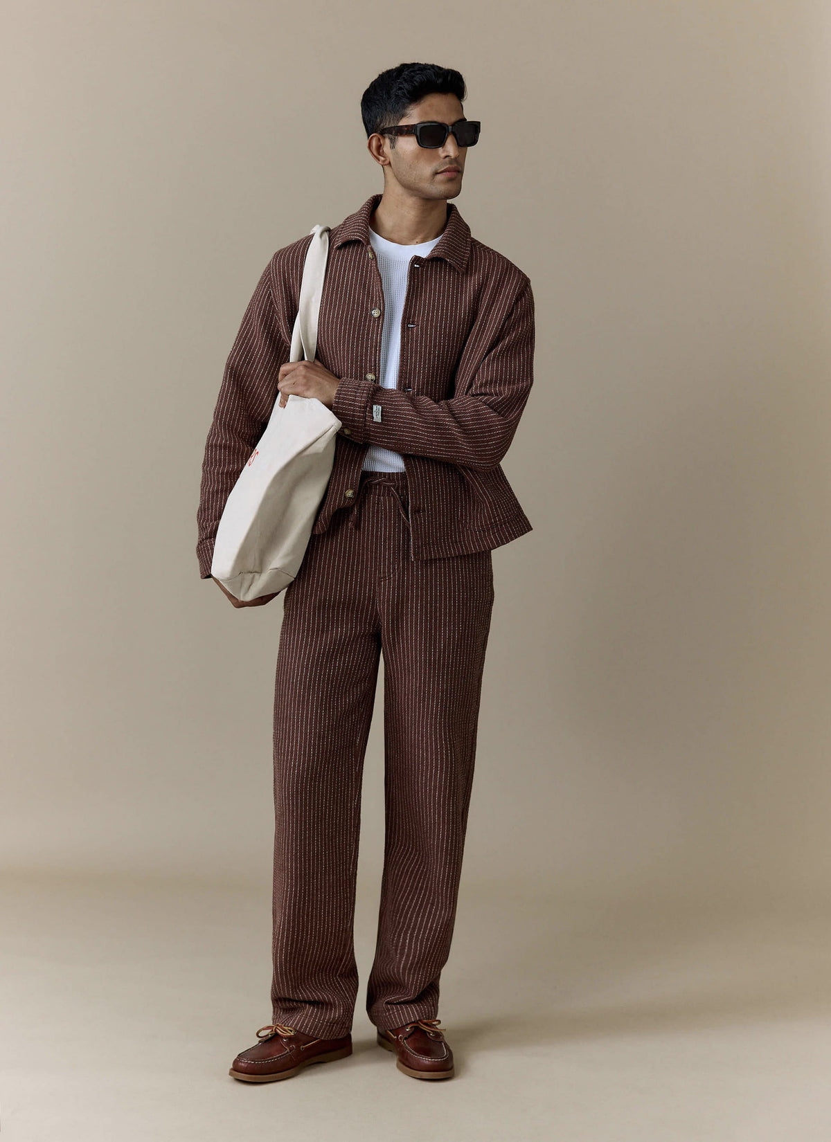 Men's Sorrento Wide Leg Trousers - Linen Cotton Blend - Brown | Percival