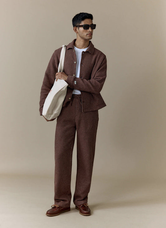 Men's Sorrento Wide Leg Trousers - Linen Cotton Blend - Brown | Percival