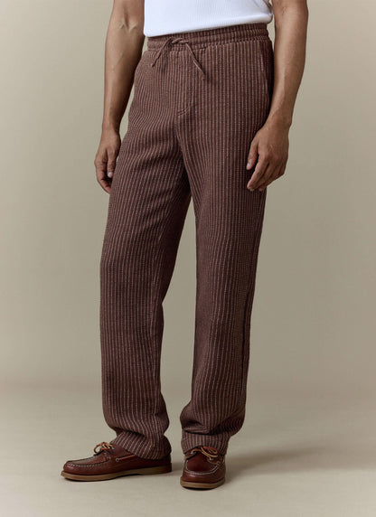 Men's Sorrento Wide Leg Trousers - Linen Cotton Blend - Brown | Percival