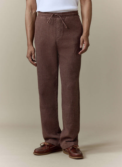Men's Sorrento Wide Leg Trousers - Linen Cotton Blend - Brown | Percival