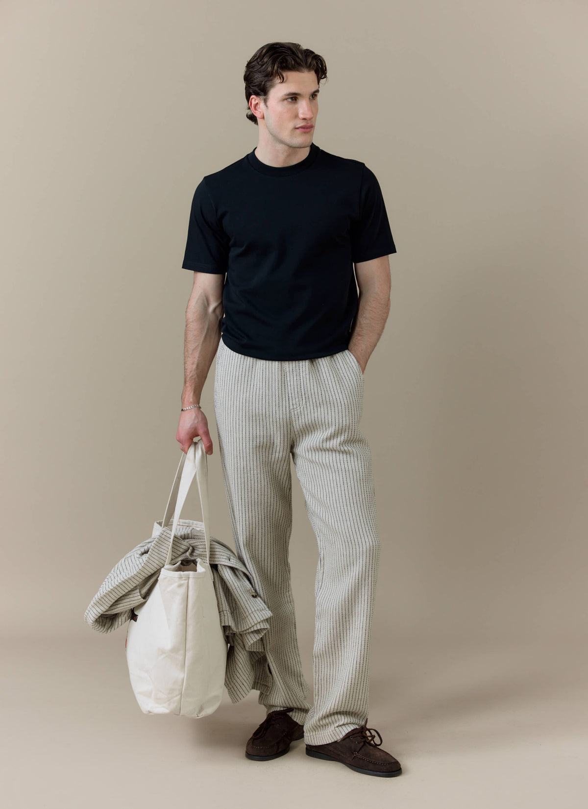 Men's Sorrento Wide Leg Trousers - Linen Blend - Ecru | Percival