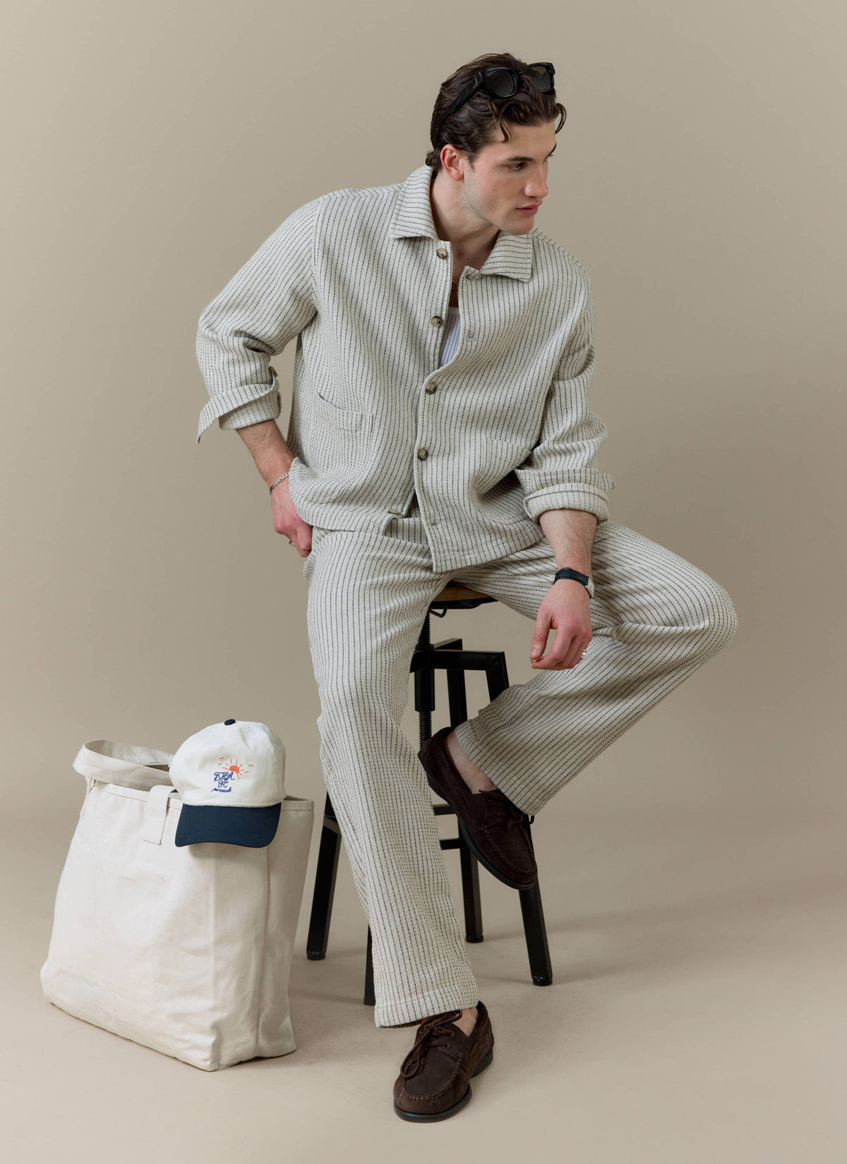 Men's Sorrento Wide Leg Trousers - Linen Blend - Ecru | Percival