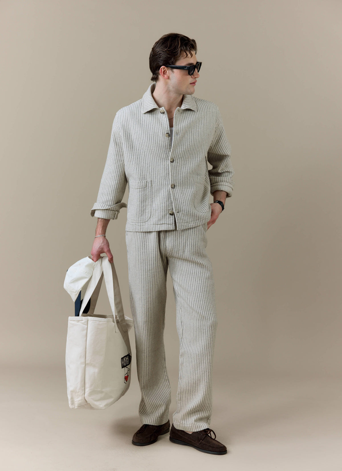 Men's Sorrento Wide Leg Trousers - Linen Blend - Ecru | Percival