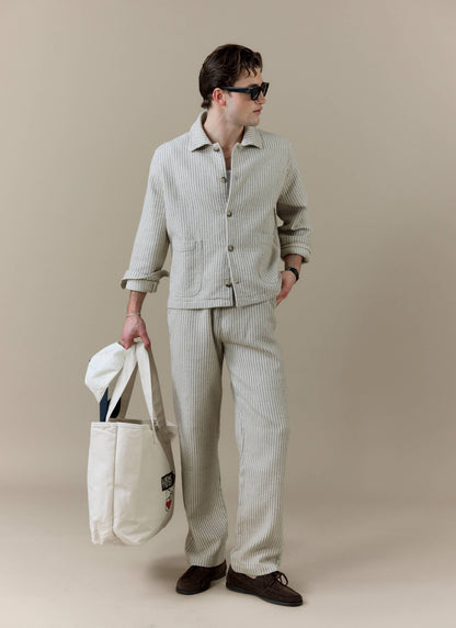 Men's Sorrento Wide Leg Trousers - Linen Blend - Ecru | Percival