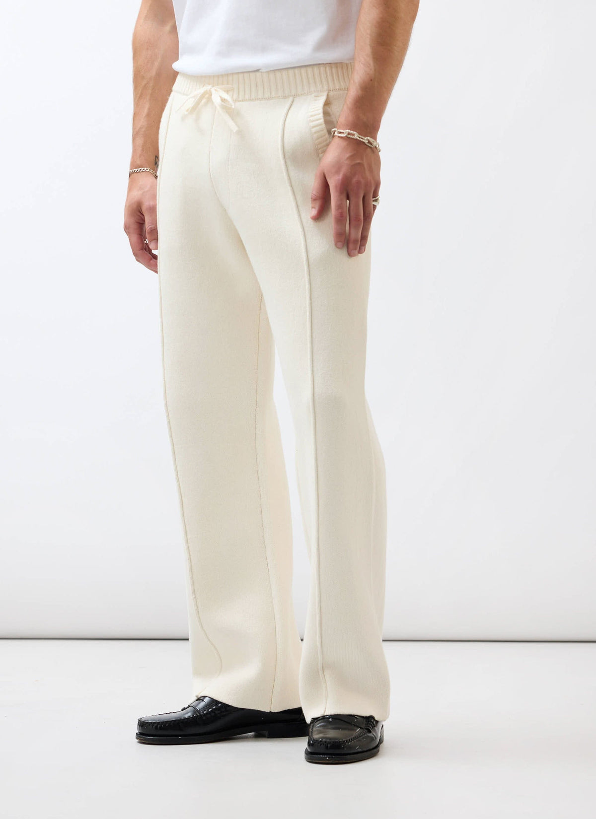 Chronicle Knitted Straight Leg Trackpants - Cotton - Cream | Percival