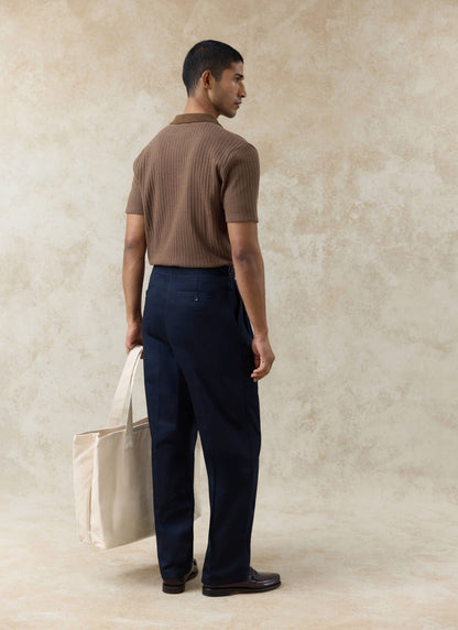 Men's Tailored Pleated Trousers - Cotton - Navy Blue | Percival