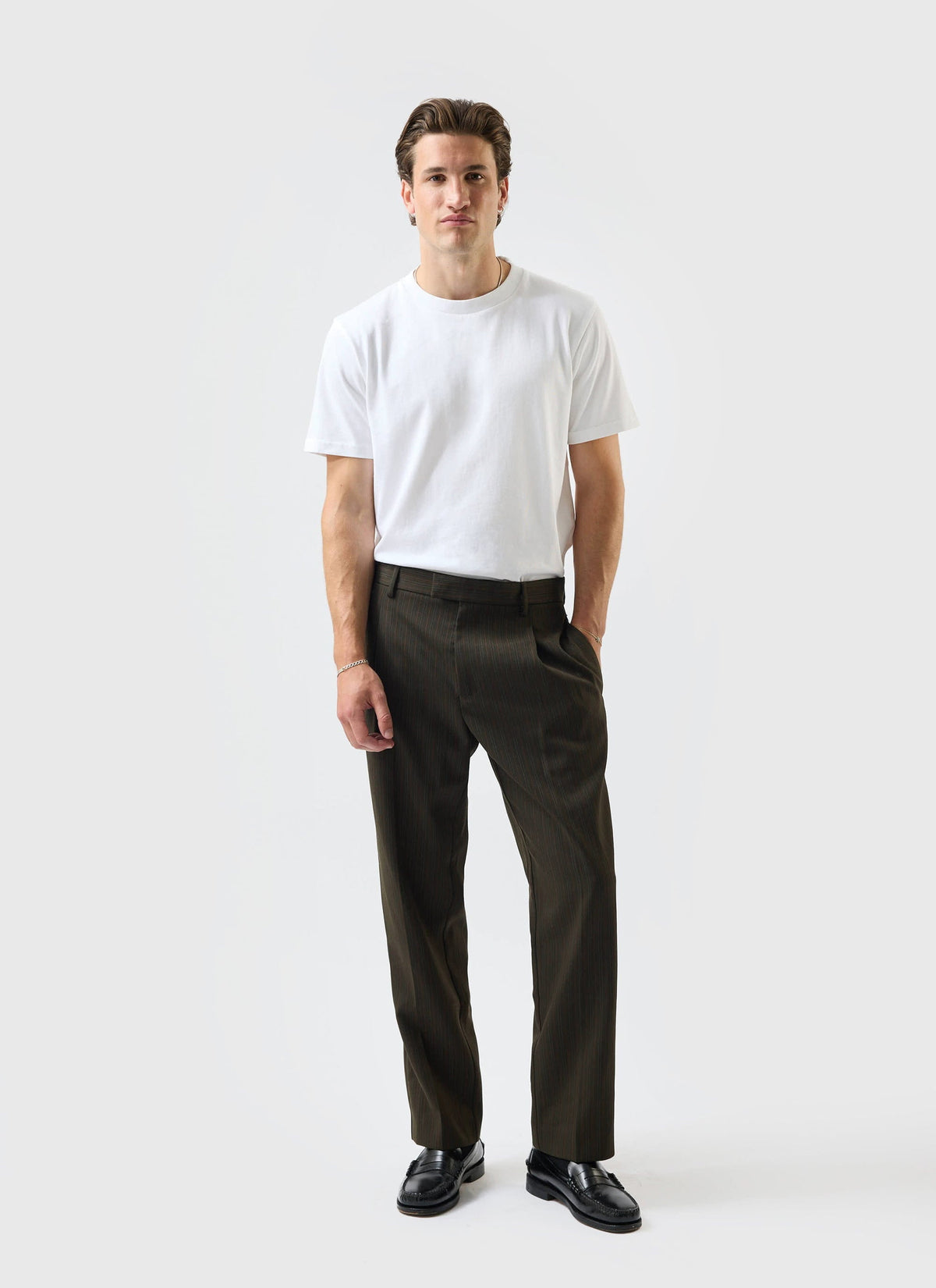 Men's Suit Trousers: Chapter - Pleated - Cotton - Forest Green | Percival