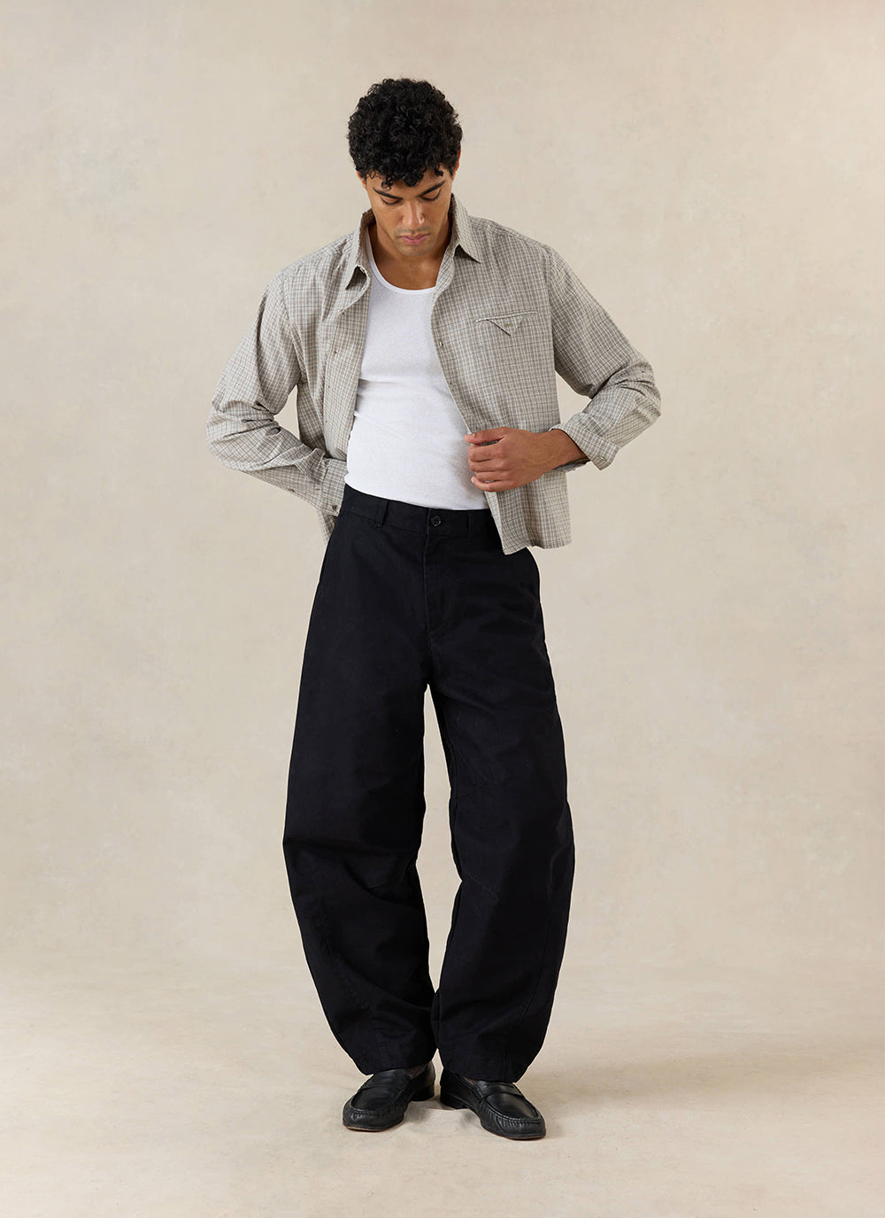 Men's Barrel Leg Trousers - Milo - Cotton - Black | Percival