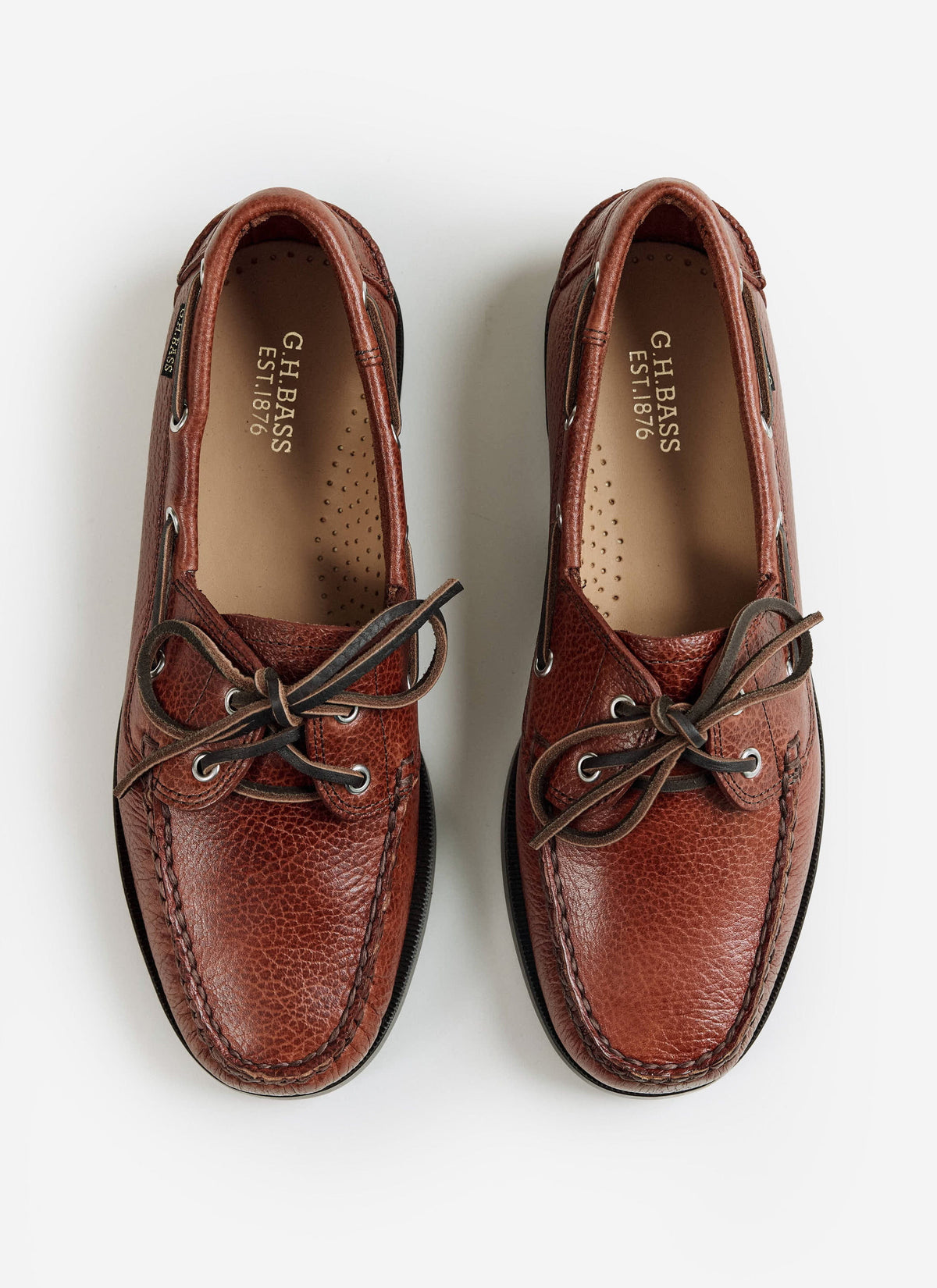 G.H.Bass - Jetty II Boater 2 Eye - Textured Tan Leather | Percival