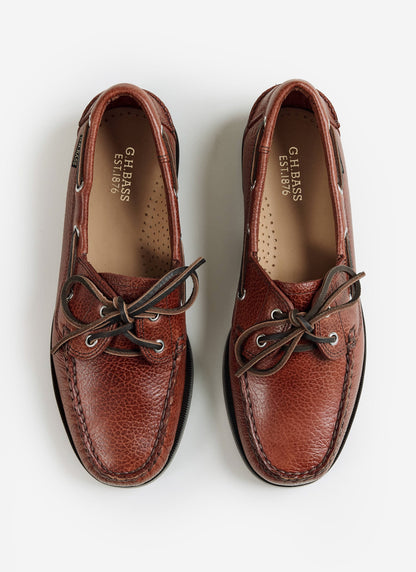 G.H.Bass - Jetty II Boater 2 Eye - Textured Tan Leather | Percival