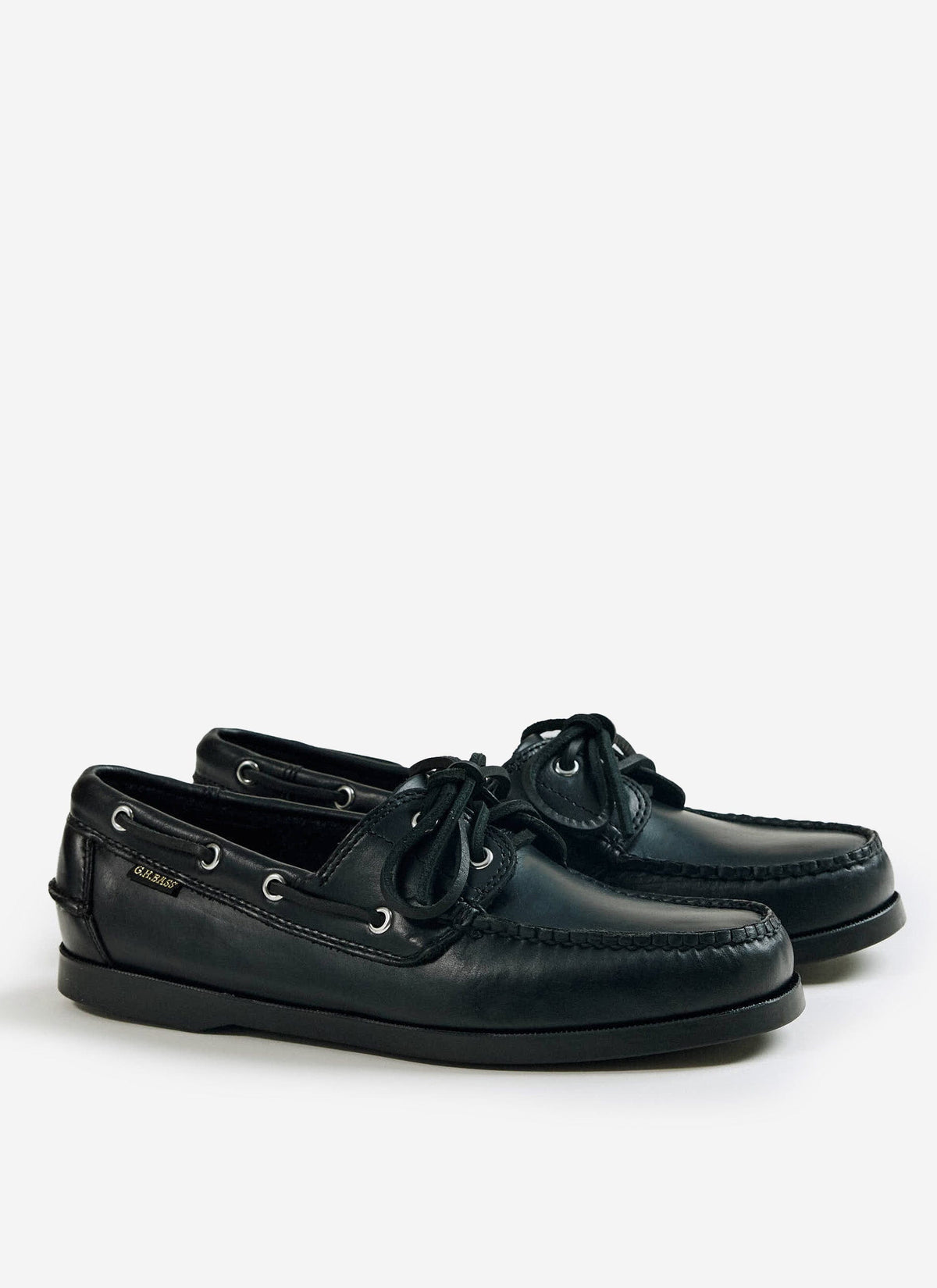 Men's Boat Shoes - G.H.Bass Jetty II Boater 2 Eye - Black Leather | Percival