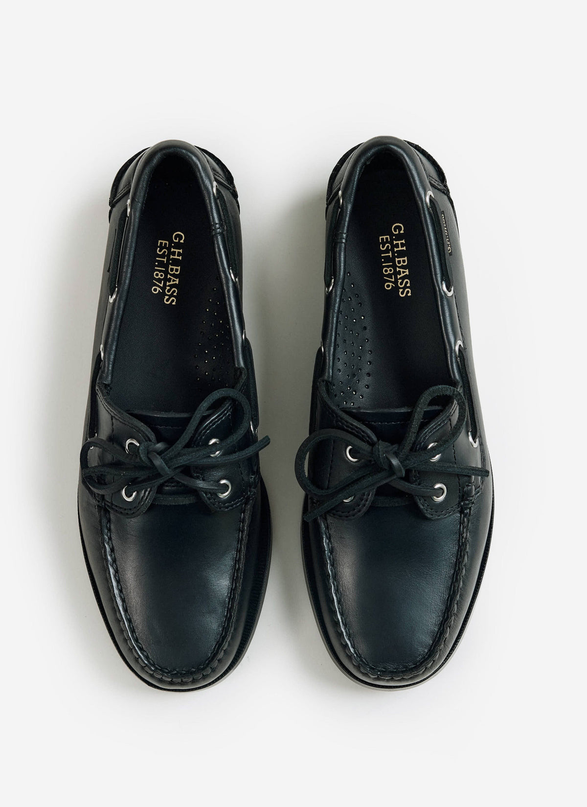 Men's Boat Shoes - G.H.Bass Jetty II Boater 2 Eye - Black Leather | Percival