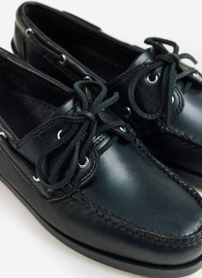 Men's Boat Shoes - G.H.Bass Jetty II Boater 2 Eye - Black Leather | Percival