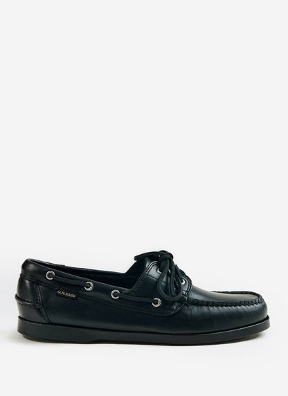 Men's Boat Shoes - G.H.Bass Jetty II Boater 2 Eye - Black Leather | Percival