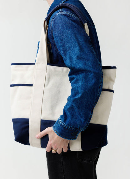 Tote Bag - Cotton Canvas - Cream Navy | Percival