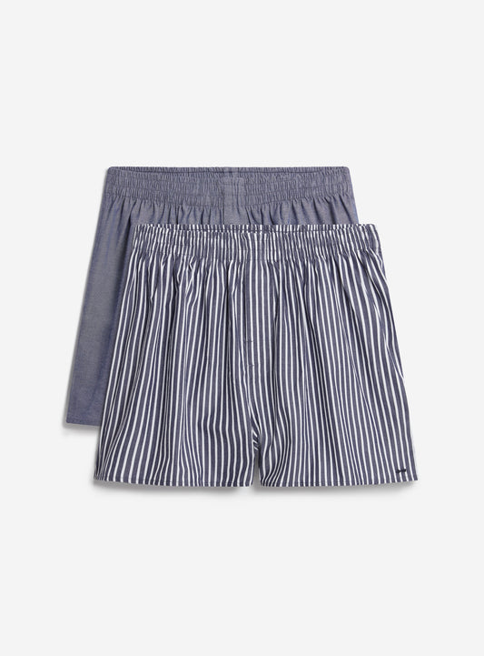 Men's Woven Boxers: 2 Pack - Cotton - Blue/Navy | Percival